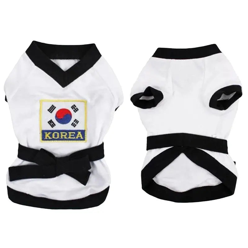 Pet Halloween Karate Costume with Belt Funny Taekwondo Uniform for Dogs and Cats