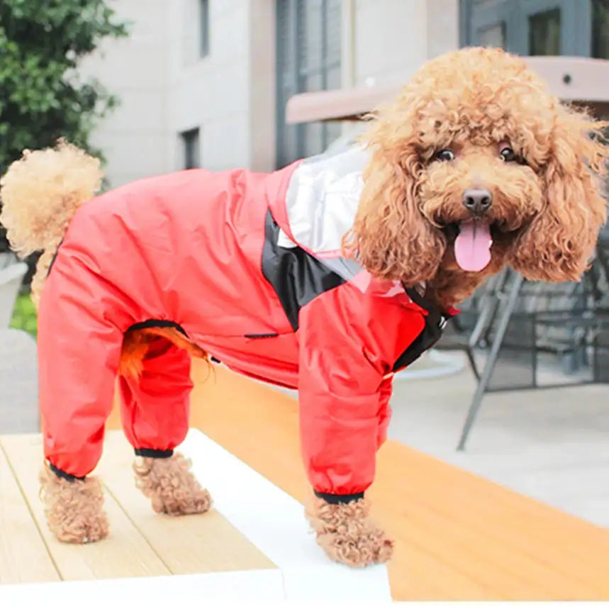 Fashionable Waterproof Dog Raincoat - Lightweight Jumpsuit with Hoodie for Small to Large Dogs