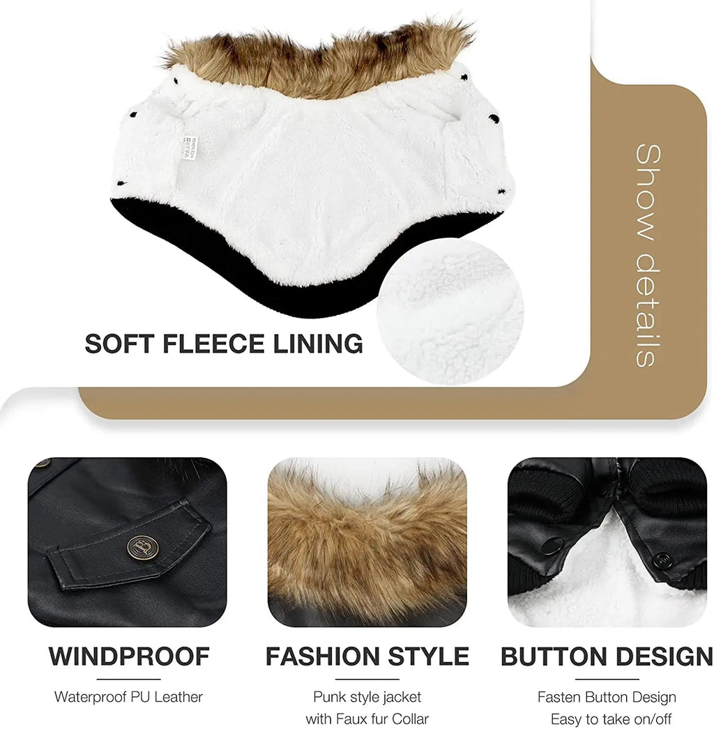 ATUBAN Leather Dog Coats Waterproof Dog Winter Coat Puppy Jackets for Small to Medium Dogs clothes for pets dog clothes winter