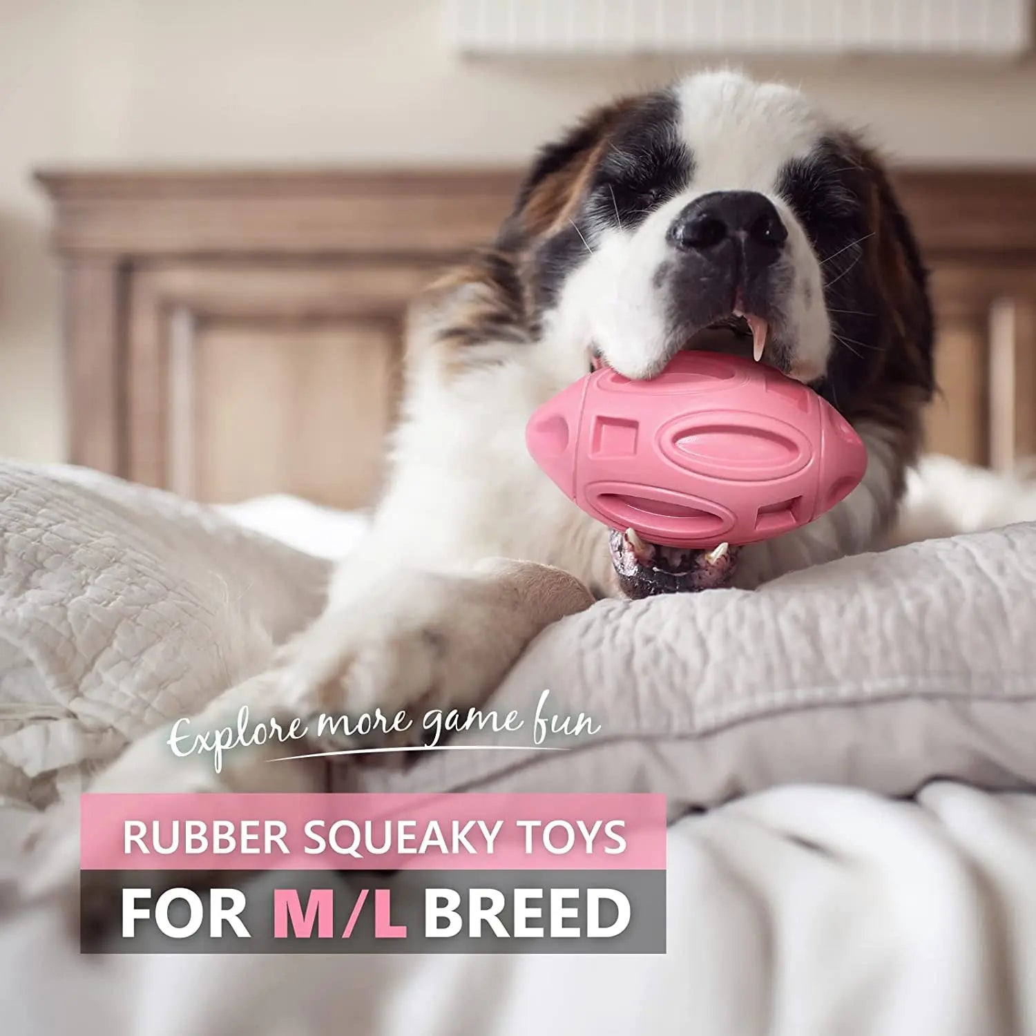 Squeaky Dog Toys for Aggressive Chewers - Rubber Chew Ball for Teeth Grinding & Cleaning