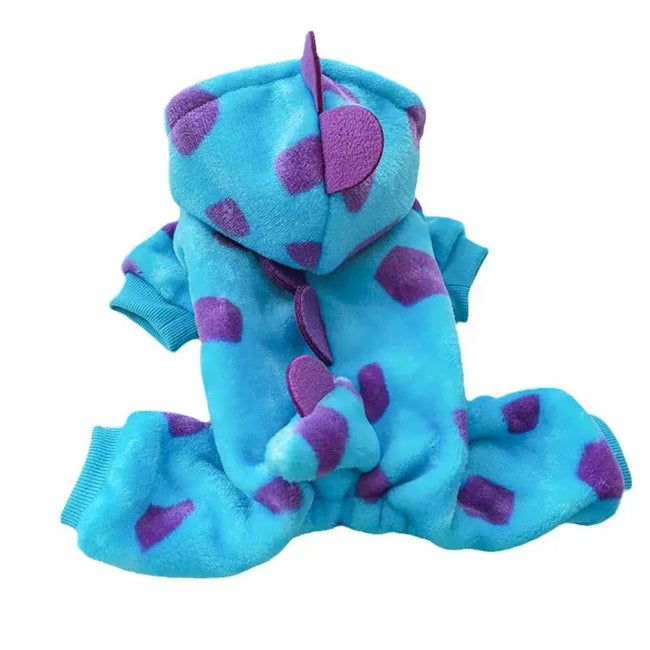 Cosplay Dinosaur Dog Halloween Costume for Small Dogs Dress Up Hoodies Thermal Velvet Padded Dog Pajamas Winter Puppy Jumpsuit Hover Image