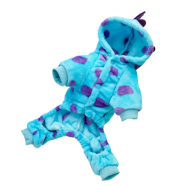 Cosplay Dinosaur Dog Halloween Costume for Small Dogs Dress Up Hoodies Thermal Velvet Padded Dog Pajamas Winter Puppy Jumpsuit Main Image