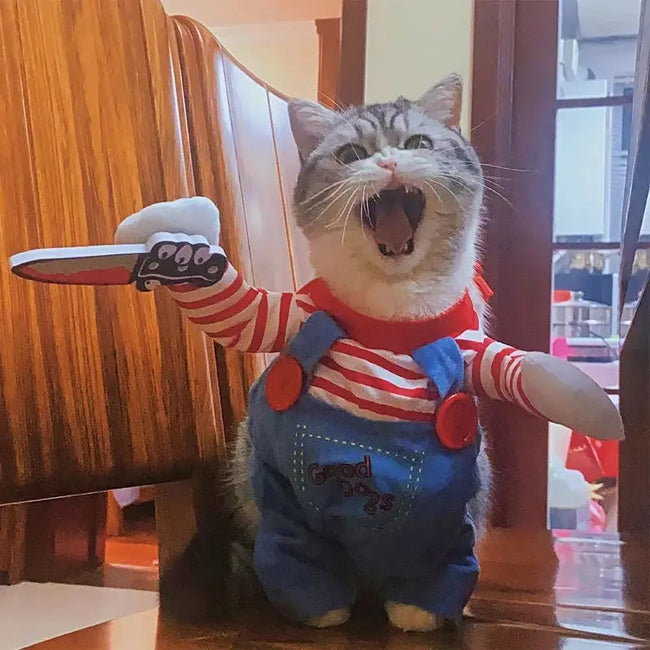Funny Cat Clothes Halloween Cosplay Costumes For Small Medium Dog Cats Creative Pet Party Kitten Jumpsuits Soft Warm Cat Coat Main Image