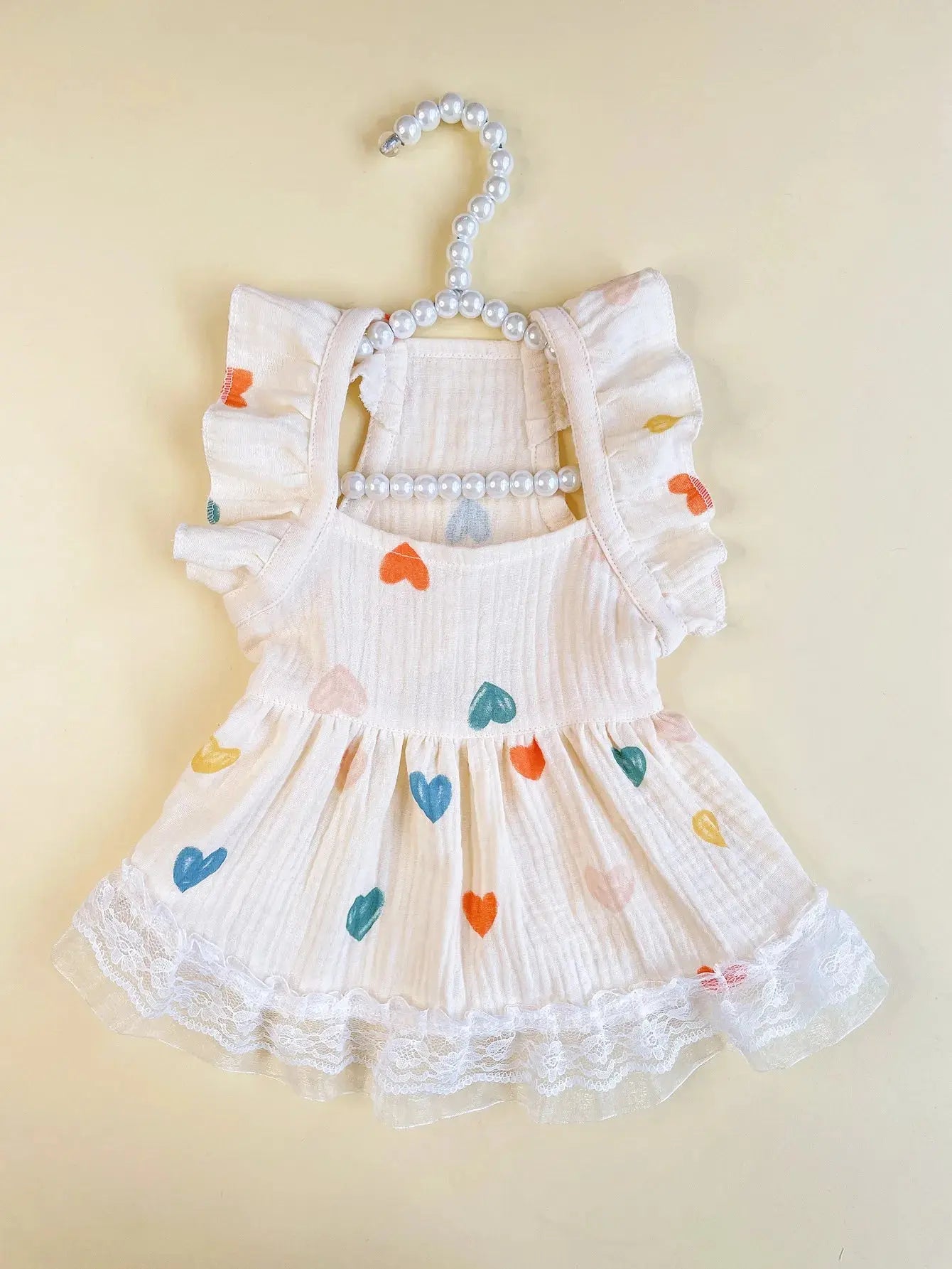 Pet Light Yellow Heart-shaped Little Fly Sleeve Dress Cat and Dog Four Season Vest Puppy Clothes Dog Dresses for Small Dogs