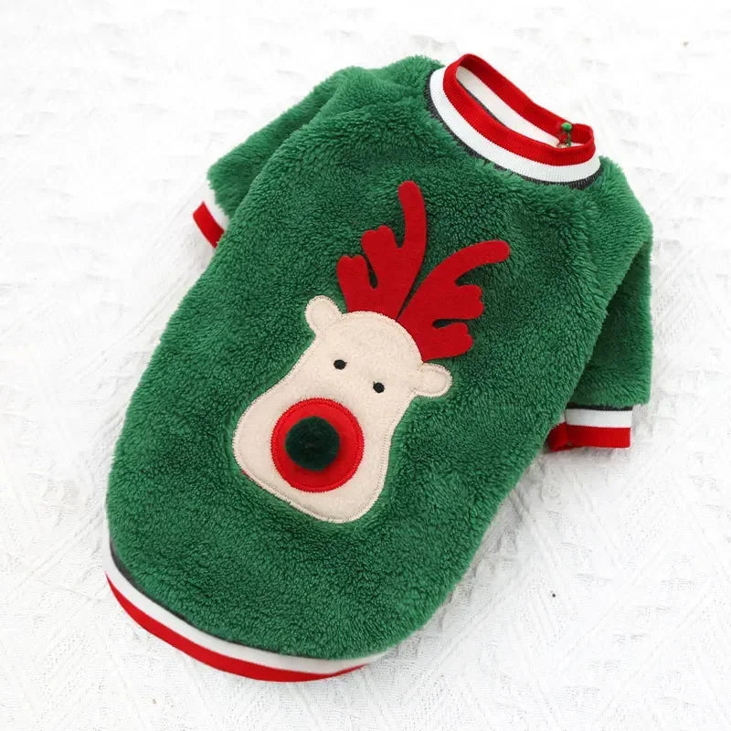 FestiveFleece Hoodie - Christmas Elk & Santa Print Dog Hoodie for Small Medium Dogs