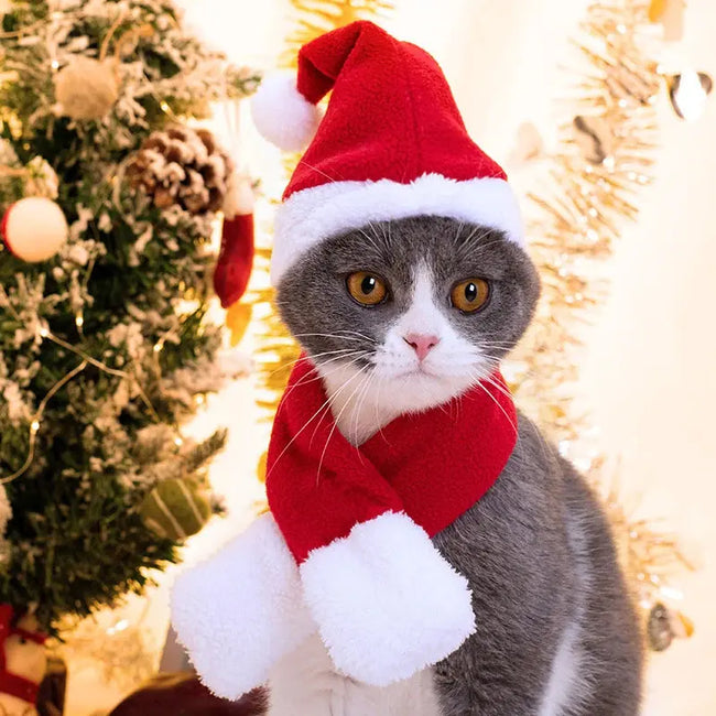 Cute Pet Christmas Ornaments Winter Plush Xmas Hat Scarf Headwear Cats Dogs Santa New Year Cosplay Costume Pet Accessories Hover Image