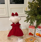 PrincessPaws Bow Dress Set - Corduroy Christmas Princess Costume for Teddy & Small Dogs