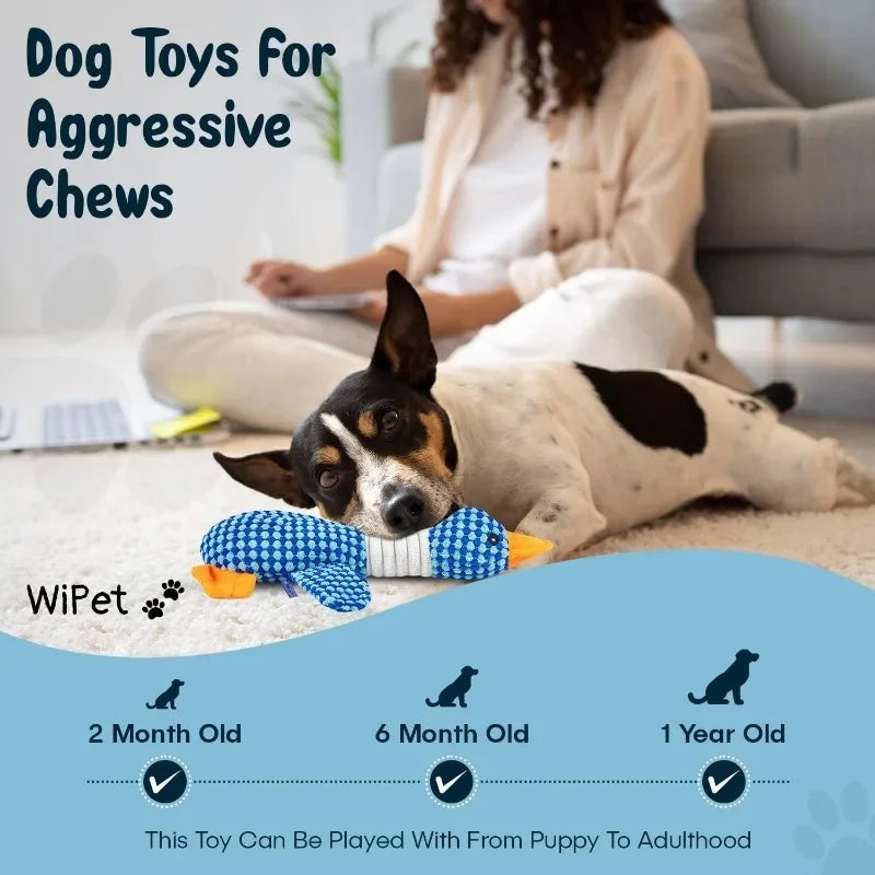 New Blue Goose Dog & Cat Toy - Double-Color Plush, Tough Bite Chew Toy with Sound