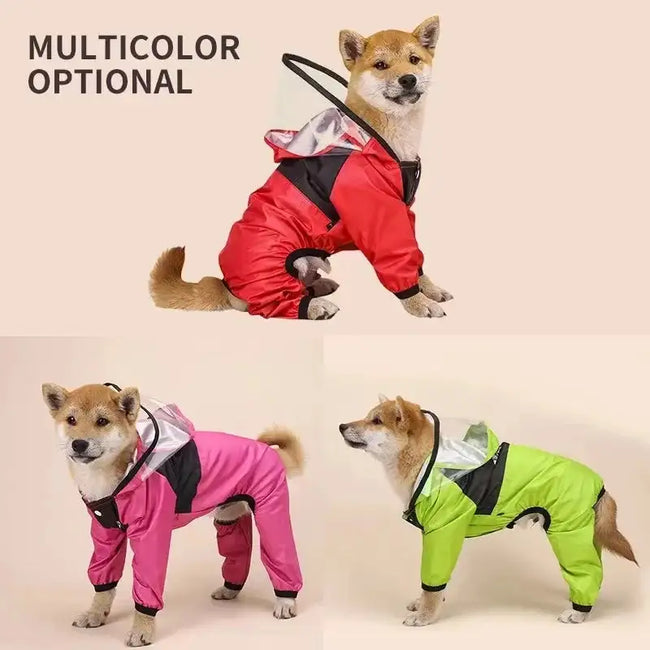 Fashionable Waterproof Dog Raincoat - Lightweight Jumpsuit with Hoodie for Small to Large Dogs Main Image