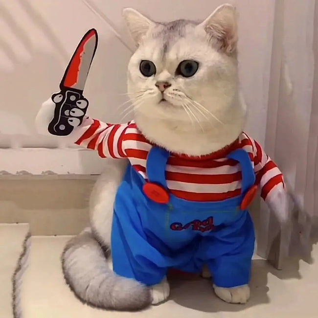 Funny Cat Clothes Halloween Cosplay Costumes For Small Medium Dog Cats Creative Pet Party Kitten Jumpsuits Soft Warm Cat Coat Hover Image
