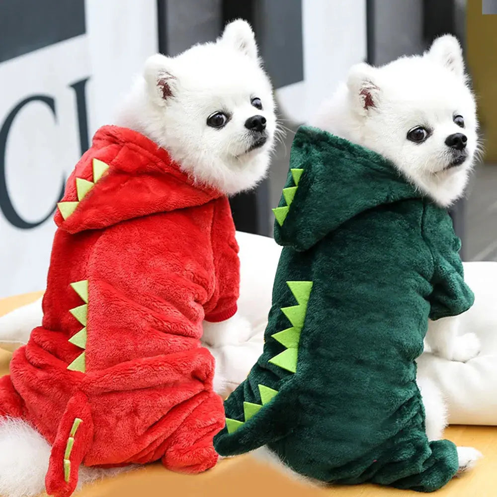 Dinosaur Pet Costume Cat and Dog Halloween Costume Cute Pet Dino Hoodie for Small Dogs Winter Warm Outfits Puppy Fleece Clothes