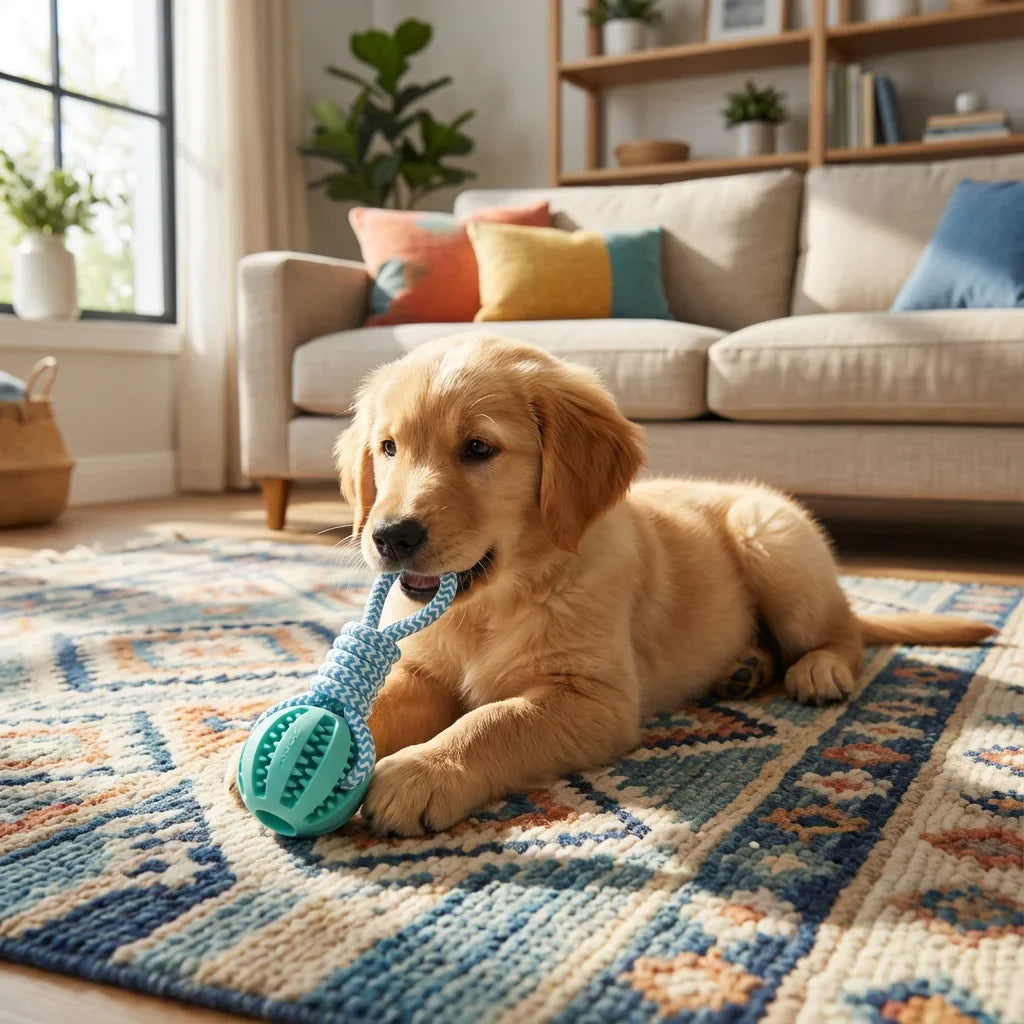 Cotton Rope & Rubber Dog Chew Ball – Treat Dispenser Toy, 18x13cm, Durable for Boredom & Teething