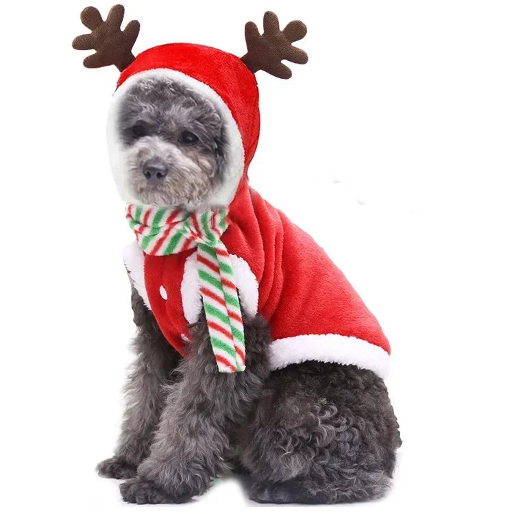 FestiveFleece Hoodie - Christmas Elk & Santa Print Dog Hoodie for Small Medium Dogs