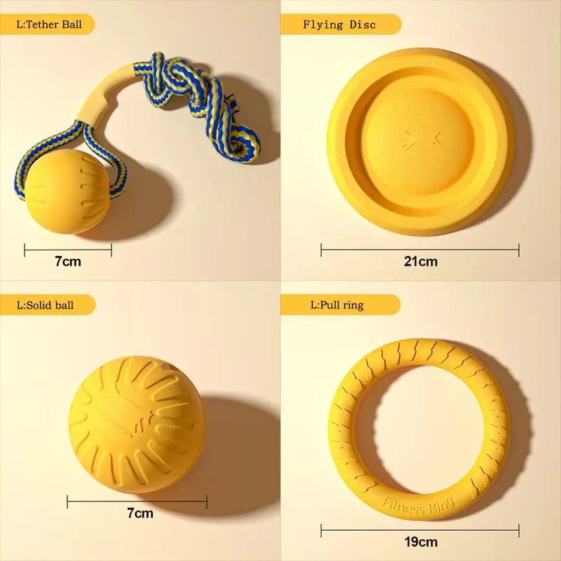 IndestructiChew 4-in-1 Dog Toy Bundle - EVA Chew-Proof Ball, Disc, Tug Rope & Dental Ring for Puppy & Adult Dogs