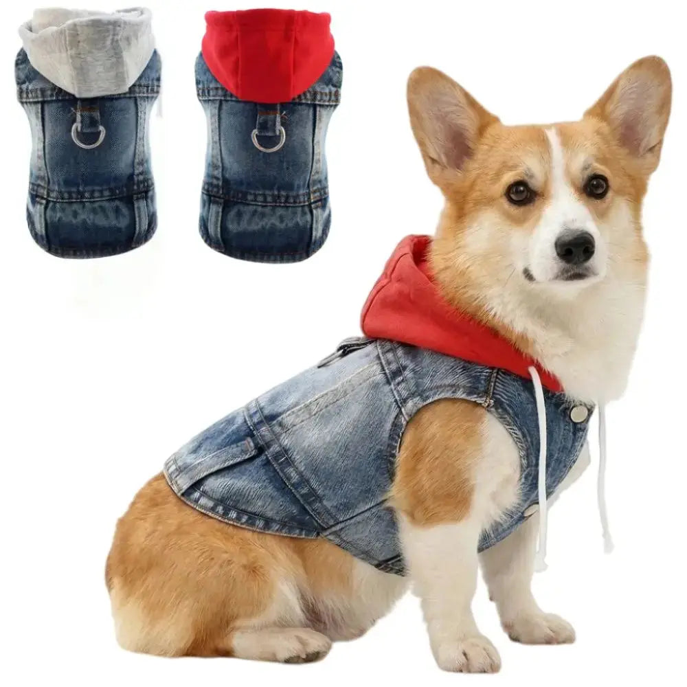 Denim Dog Jean Jacket Vest with D-Ring Cool Spring Dog Hoodies Breathable Lightweight Puppy Harness Coat For Small Medium Dogs