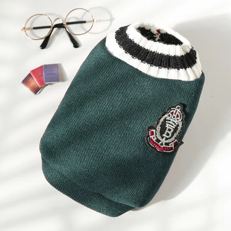 CampusPaws V-Neck Sweater - Preppy Knit Pullover for Small Dogs & Cats