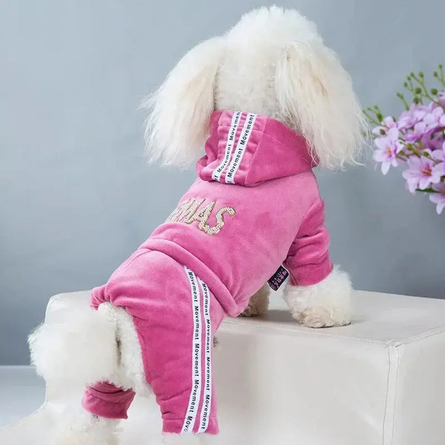 Luxury Velvet Dog Clothes,Dog Jumpsuit,Small Medium Dogs,Yorkie Puppy Costume,Hooded Coat,Tracksuit Overalls,Autumn,Winter Hover Image