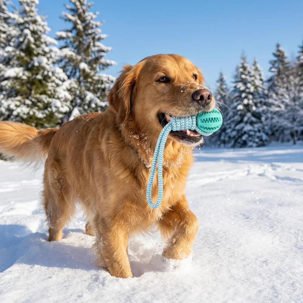 Cotton Rope & Rubber Dog Chew Ball – Treat Dispenser Toy, 18x13cm, Durable for Boredom & Teething