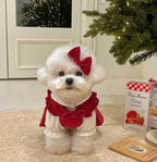 PrincessPaws Bow Dress Set - Corduroy Christmas Princess Costume for Teddy & Small Dogs