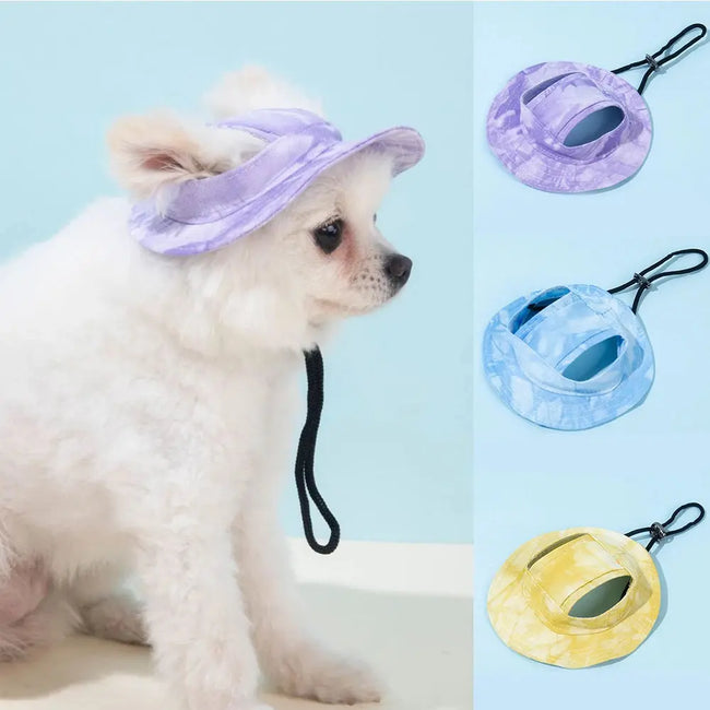 Pet Hat with Ear Holes Summer Outdoor Cute Dog Cat Hat Colorful Adjustable Baseball Cap for Small Medium Dogs Cats Pet Supplies Hover Image