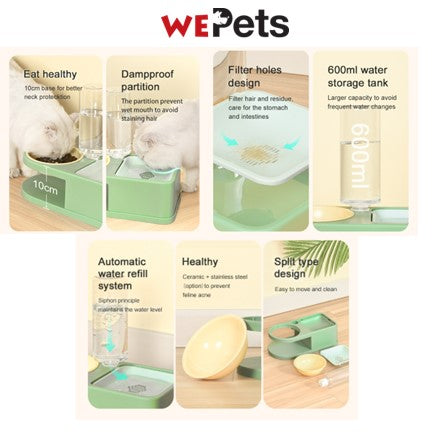 Elevated pet food bowl with water dispenser -Blue