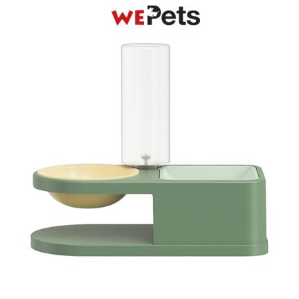 Elevated pet food bowl with water dispenser -Green Hover Image