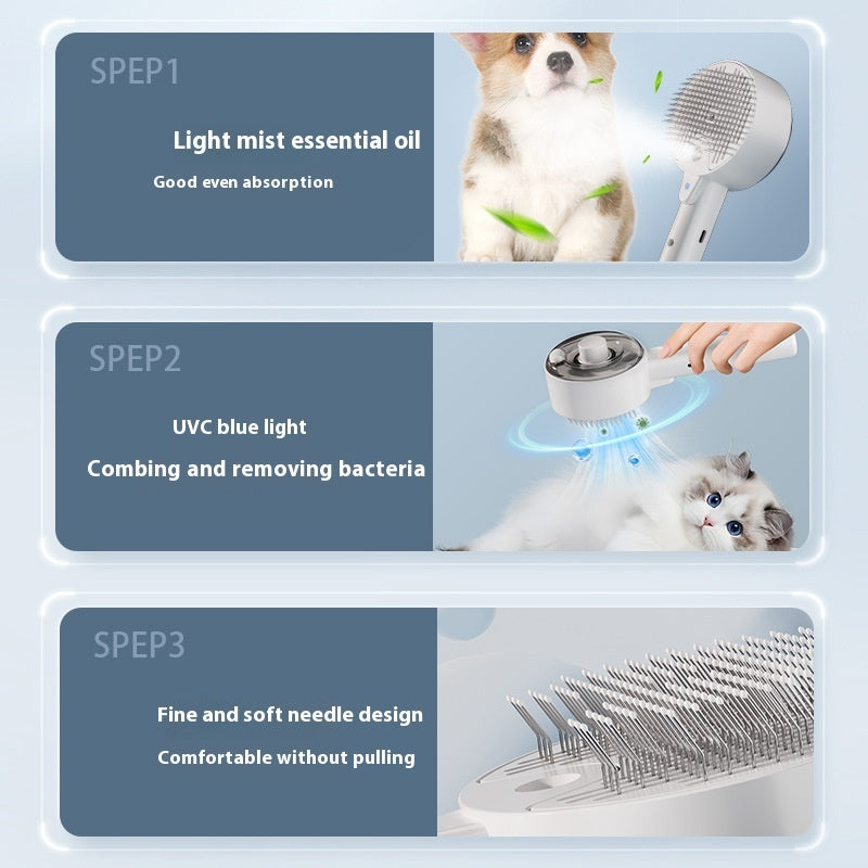 UV Pet Grooming Brush Steam Flea & Hair Remover Tool