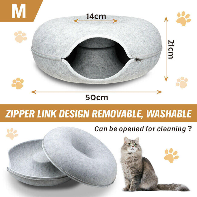 Light Grey Cat Tunnel Bed – Interactive Donut Cave for Cats and Small Pets Main Image