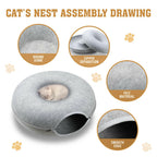 Light Grey Cat Tunnel Bed – Interactive Donut Cave for Cats and Small Pets