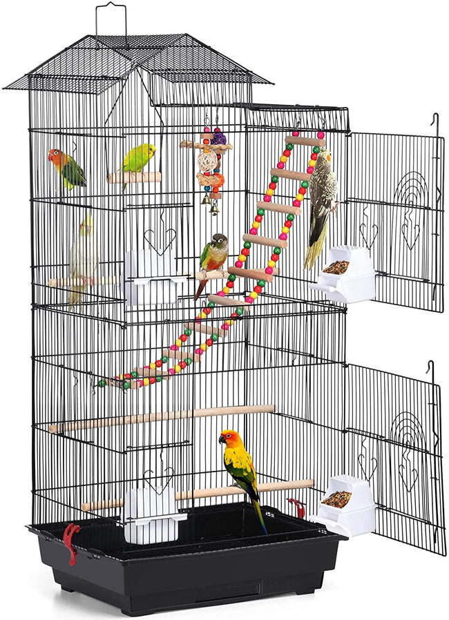 39-Inch Roof Top Large Flight Parrot Bird Cage for Small Quaker Parrot Cockatiel Sun Parakeet Green Cheek Conure Budgie Finch Lovebird Canary Pet Bird Cage W/Toys Hover Image