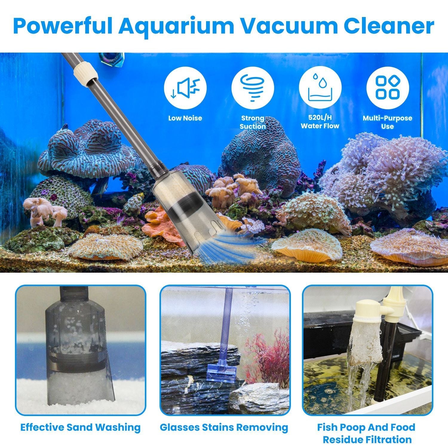 Multifunctional Electric Aquarium Vacuum Cleaner Length Adjustable