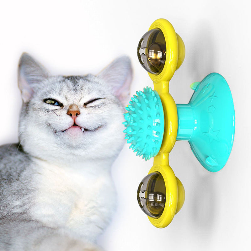 Cat Rotating Windmill Toy with Teether & Scratch Relief