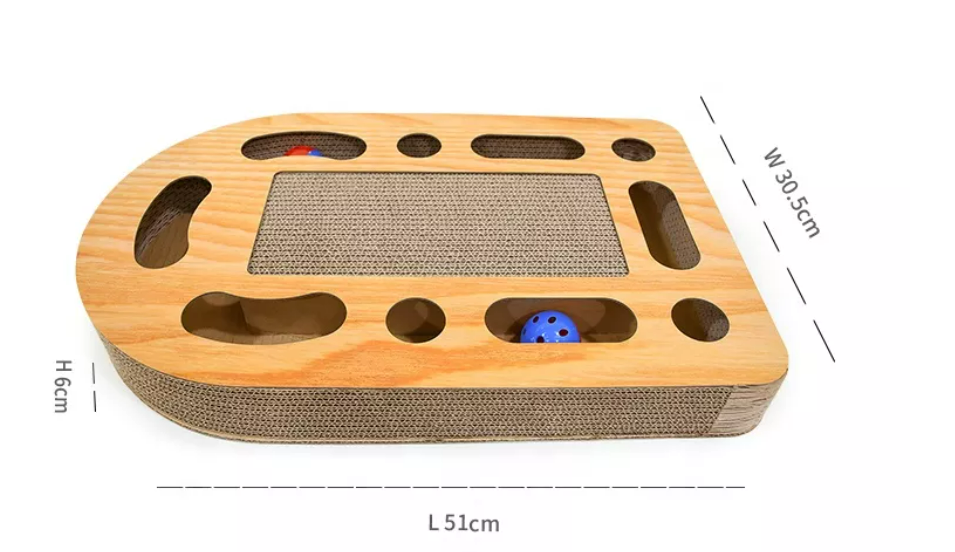 Cat scratch board with toys