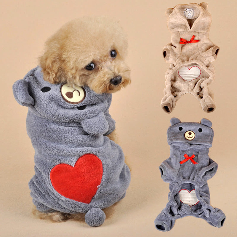 Pet Hoodie for Dogs and Cats - Cozy Bear Coral Fleece