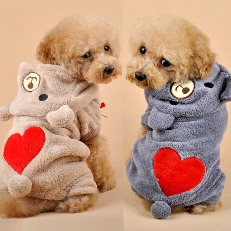 Pet Hoodie for Dogs and Cats - Cozy Bear Coral Fleece