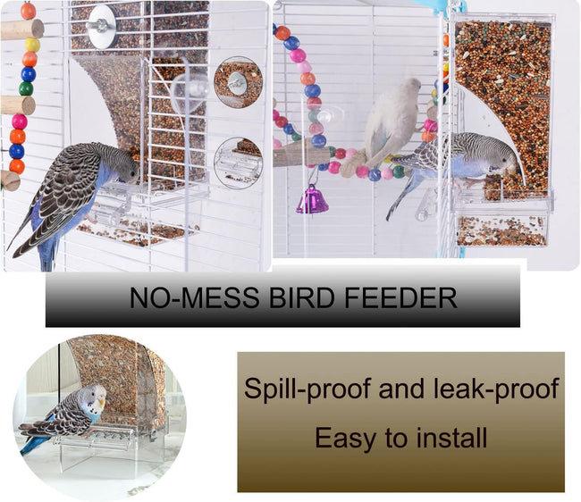 No Mess Bird Cage Feeder Automatic Acrylic Parrot Feeder Bird Cage Accessories for Parakeets Canary Cockatiel Finch (Transparent) Main Image