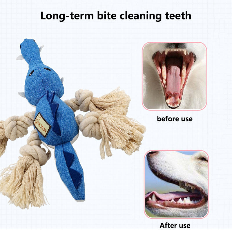 Durable Cotton Rope Dog Toy – Squeaky Animal Shapes