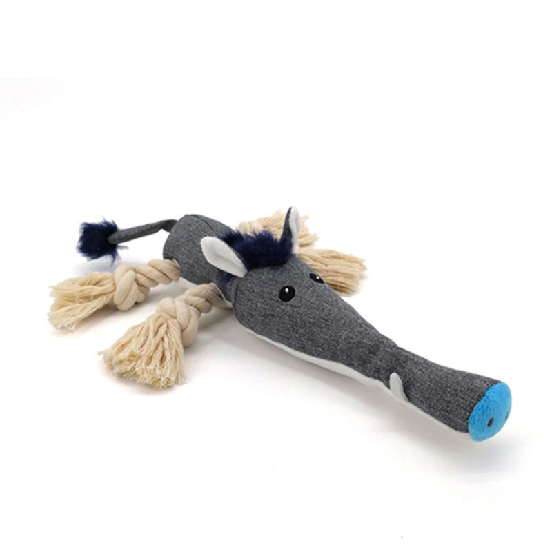 Durable Cotton Rope Dog Toy – Squeaky Animal Shapes