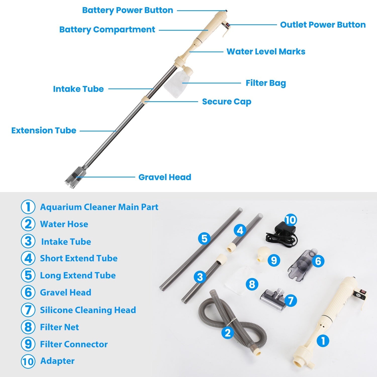 Multifunctional Electric Aquarium Vacuum Cleaner Length Adjustable