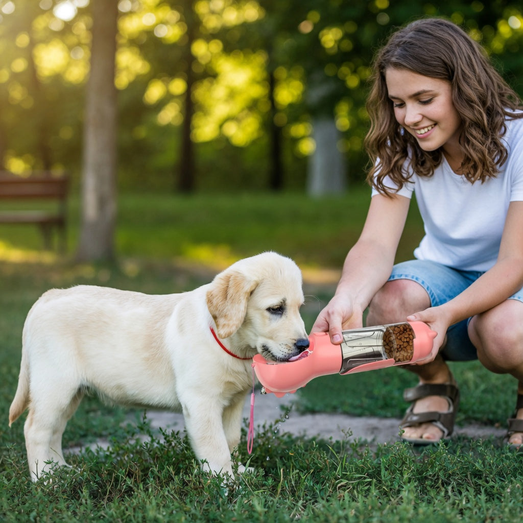 Pet Water Bottle Feeder & Garbage Bag Storage in One