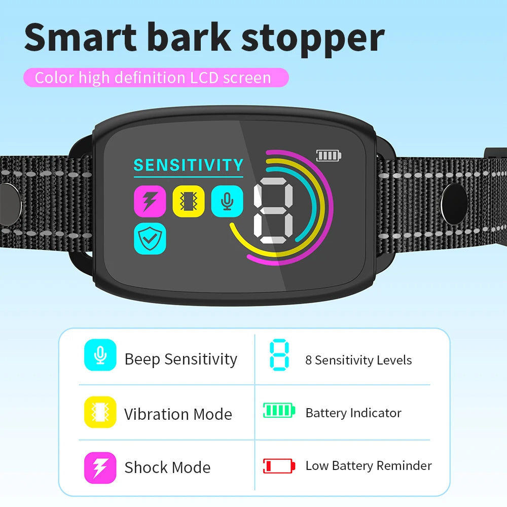 Smart Rechargeable Anti-Bark Dog Collar HD Display & Waterproof