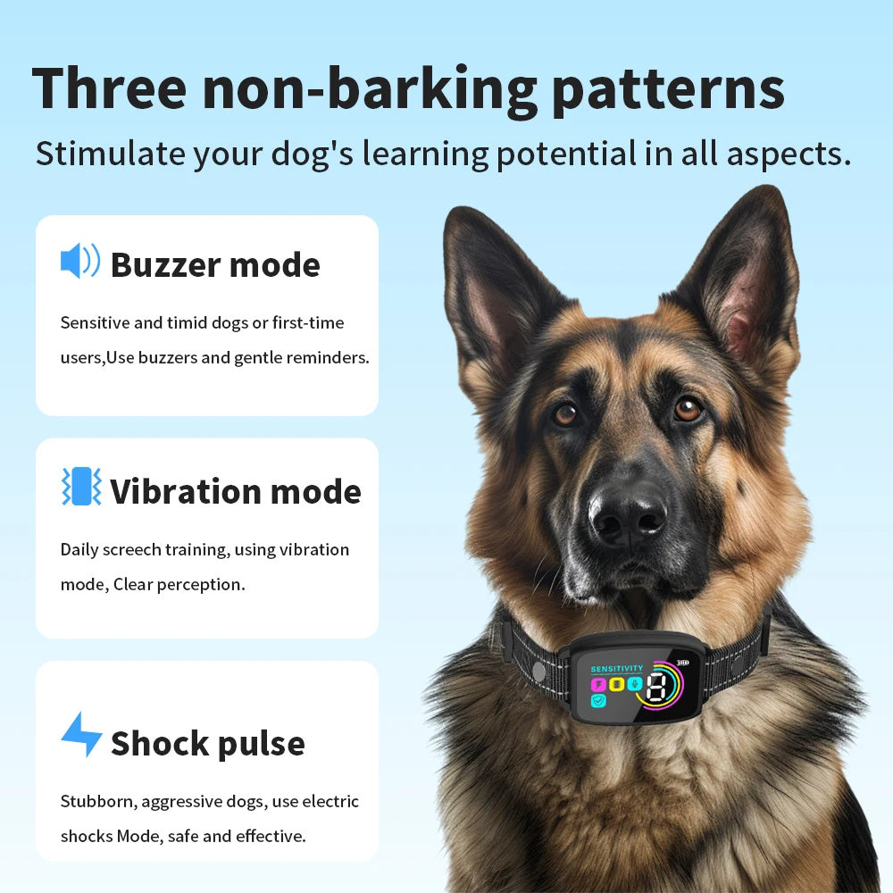Smart Rechargeable Anti-Bark Dog Collar HD Display & Waterproof